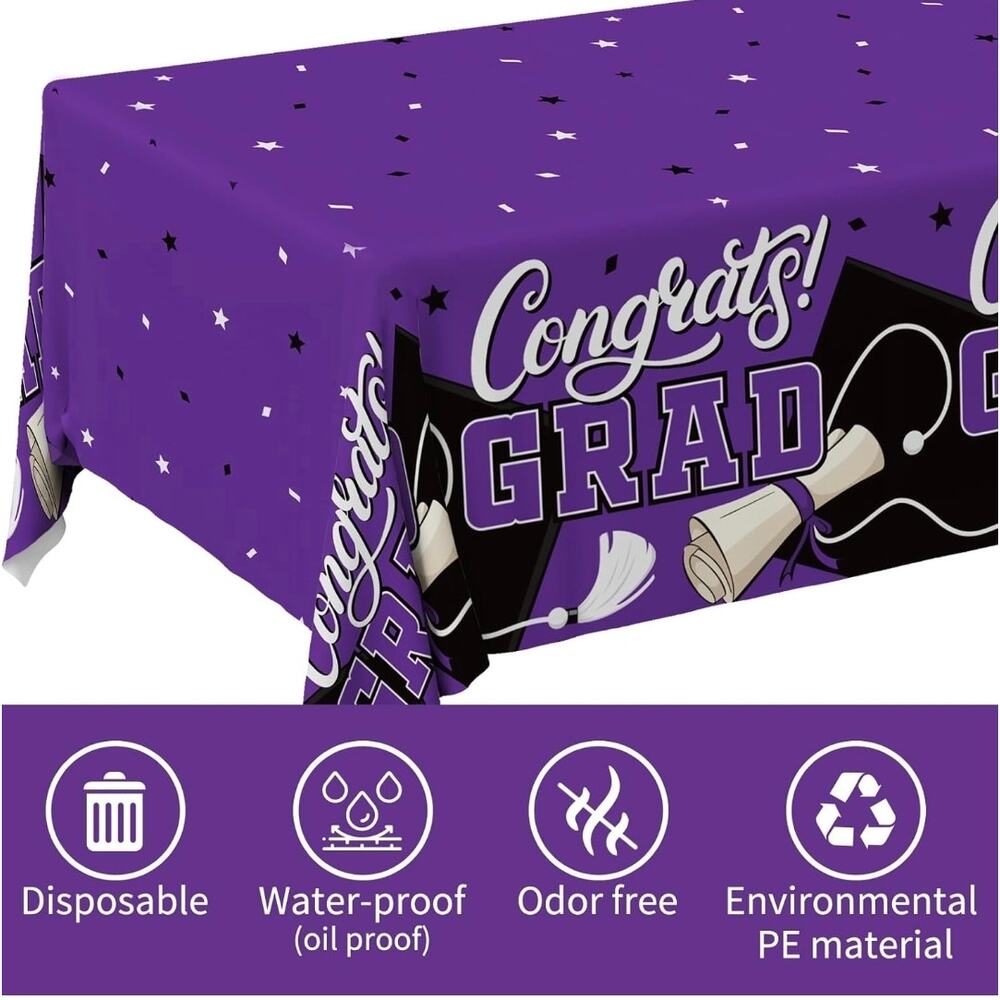 Gatherfun Graduation Decorations 2 PC Purple Plastic Tablecloth 54"x108" s34 - Picture 5 of 7